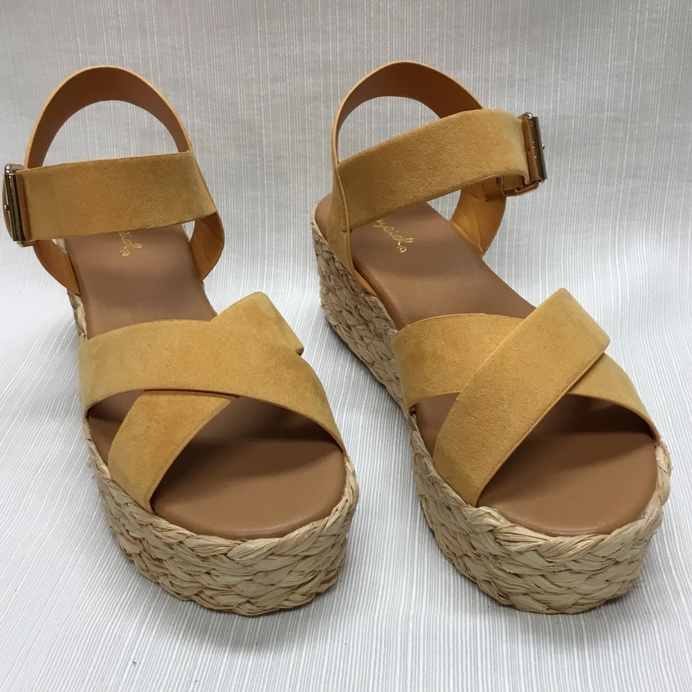 Qupid New Yellowish Wedge Wedges - Picture 2 of 7